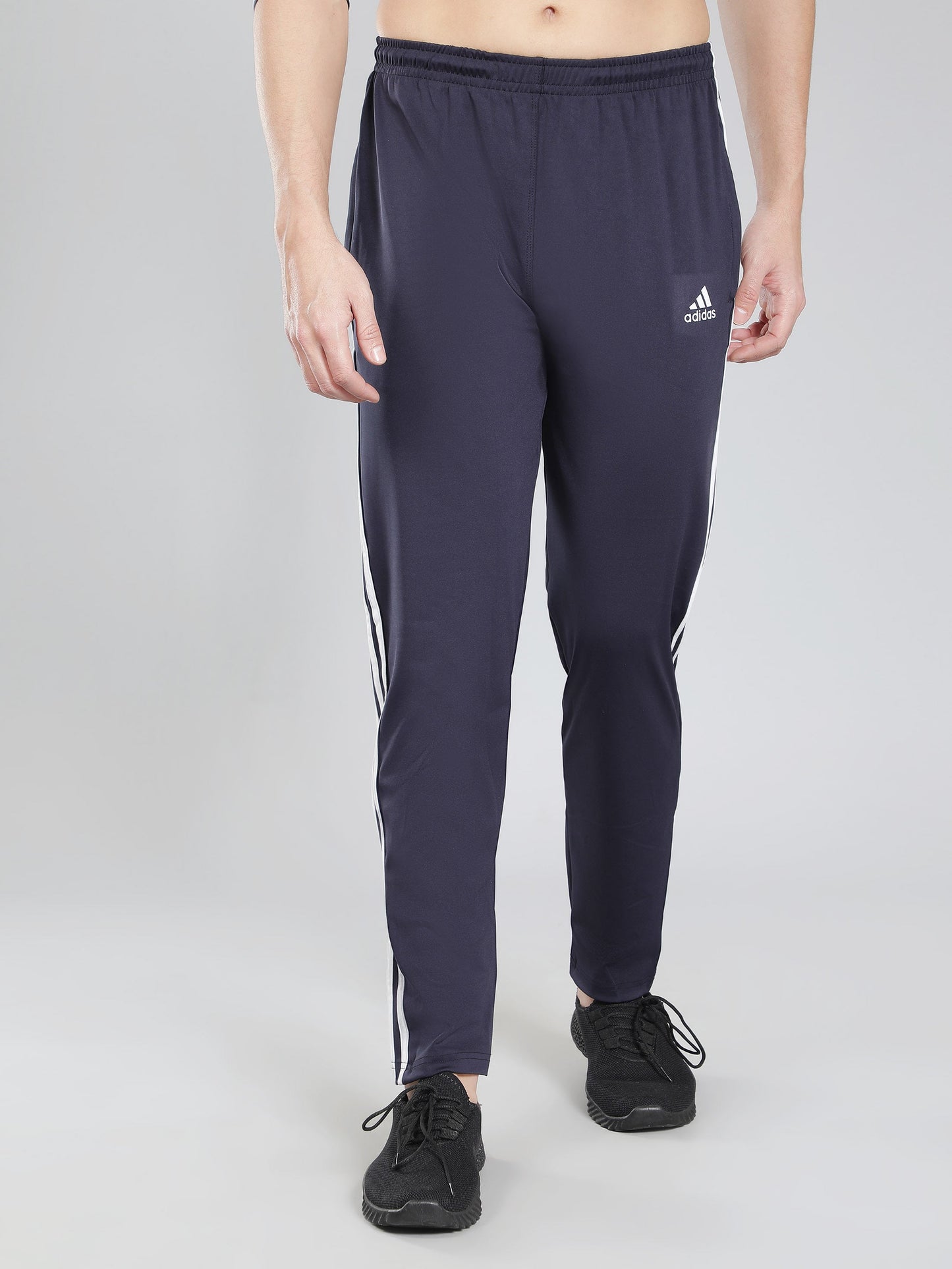 Adidas Solid Casual Men Navy Blue & White Stripes Track Pants