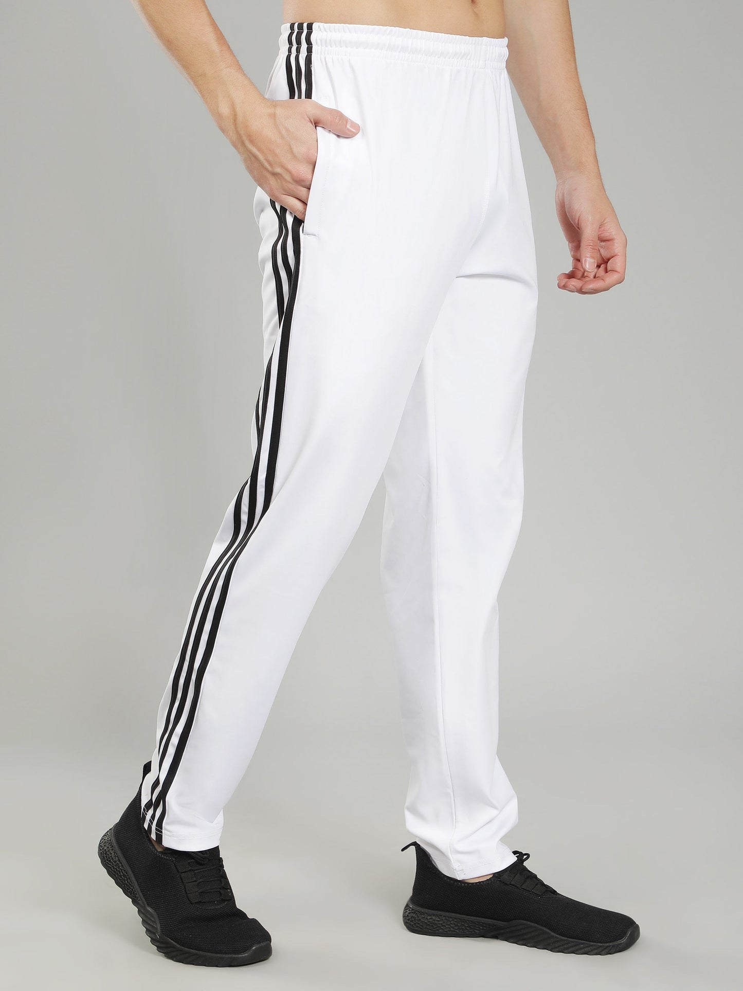 Adidas Solid Casual Men White & Black Strips Track Pants