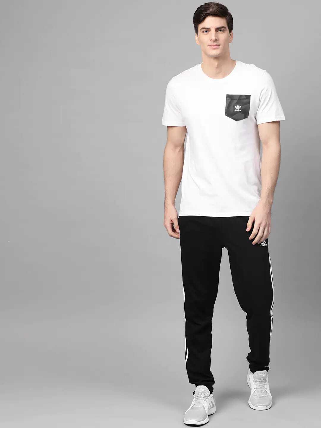 Adidas Solid Casual Men Black & White Track Pants