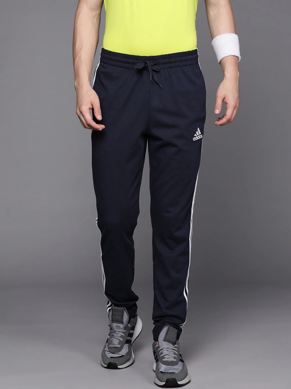 Adidas Solid Casual Men Navy Blue & White Stripes Track Pants