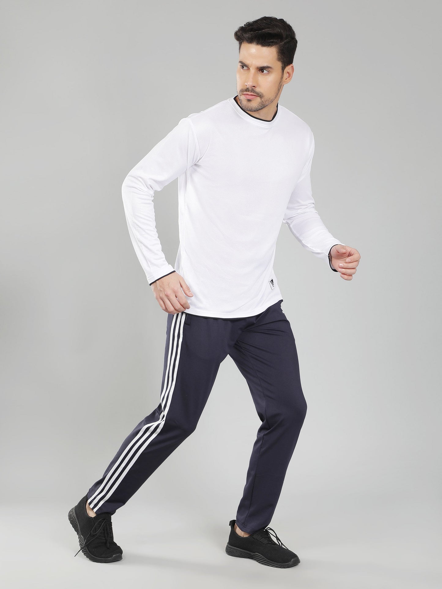 Adidas Solid Casual Men Navy Blue & White Stripes Track Pants