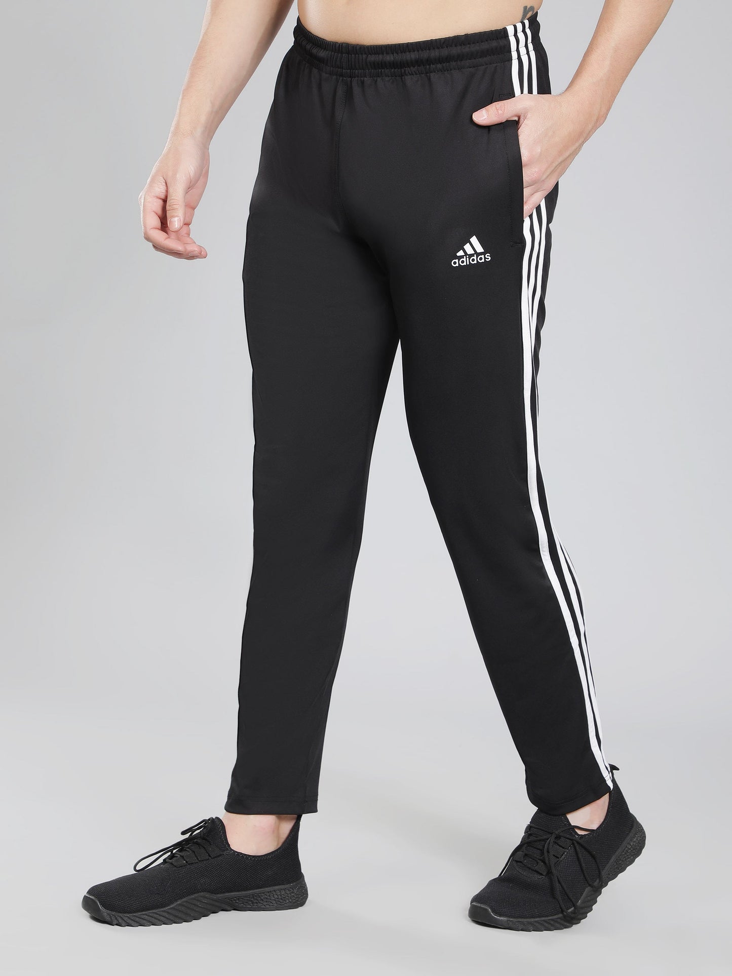 Adidas Solid Casual Men Black & White Track Pants