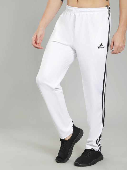 Adidas Solid Casual Men White & Black Strips Track Pants
