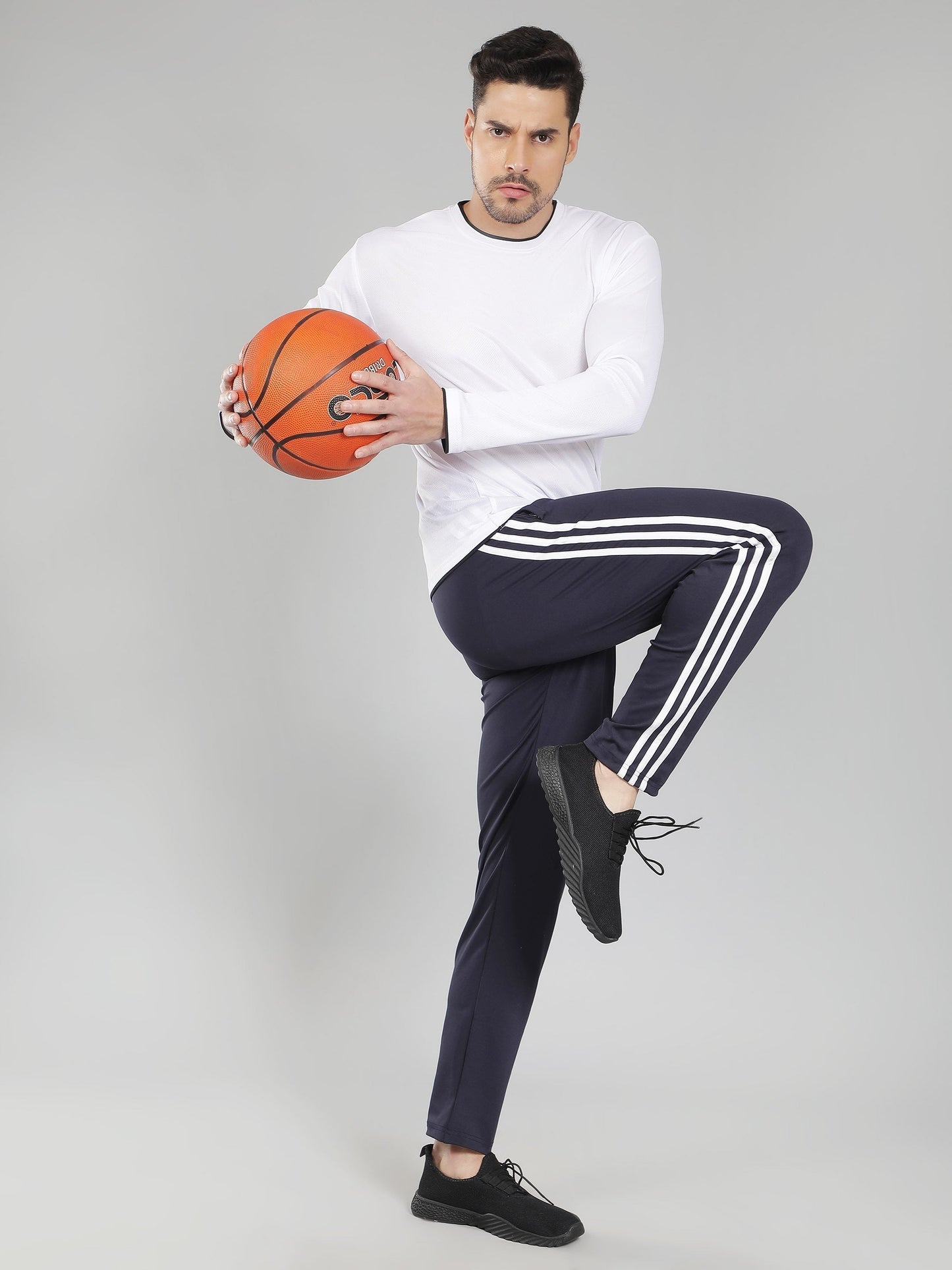 Adidas Solid Casual Men Navy Blue & White Stripes Track Pants